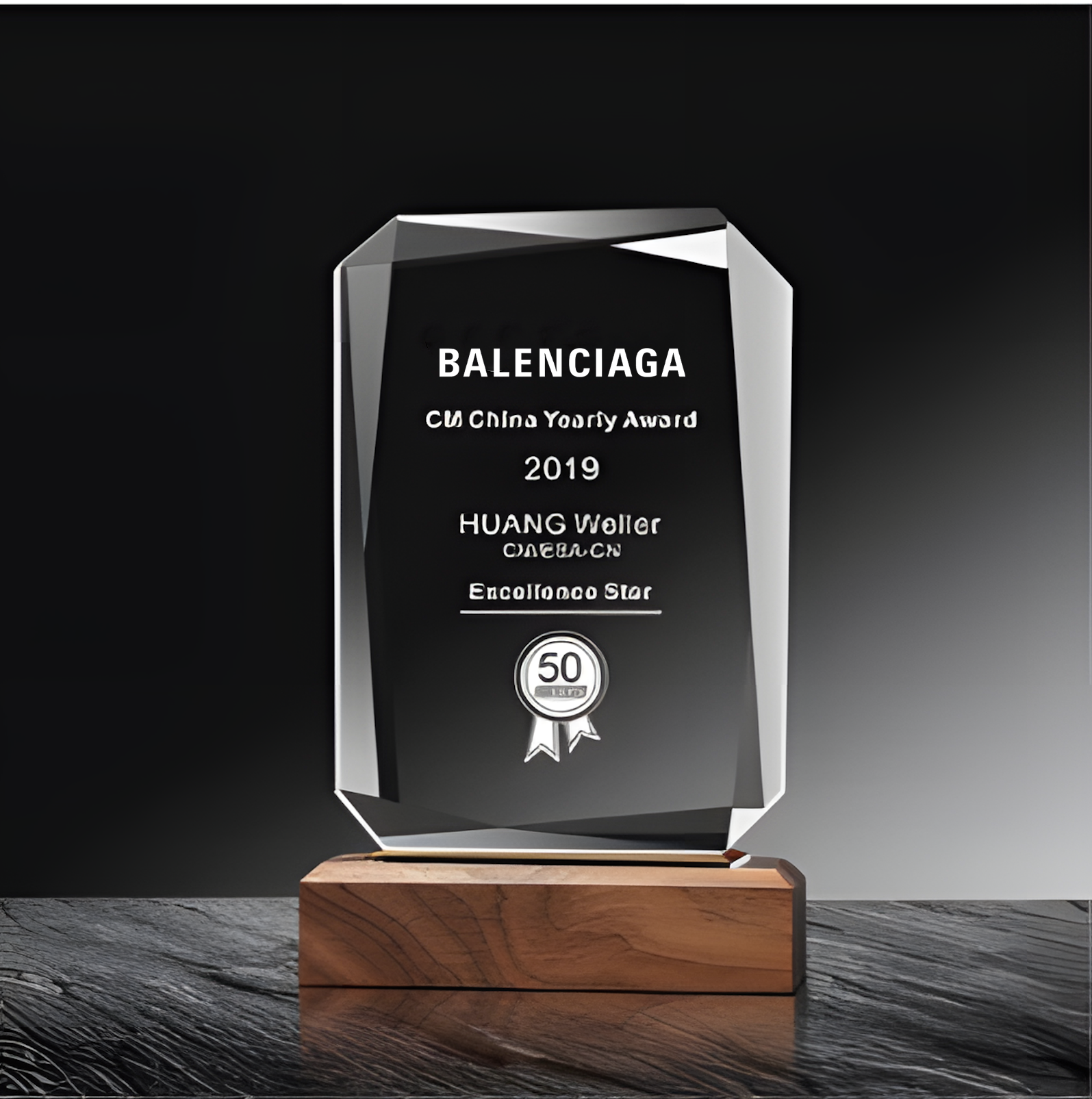 Solid wood crystal trophy-octagonal shape