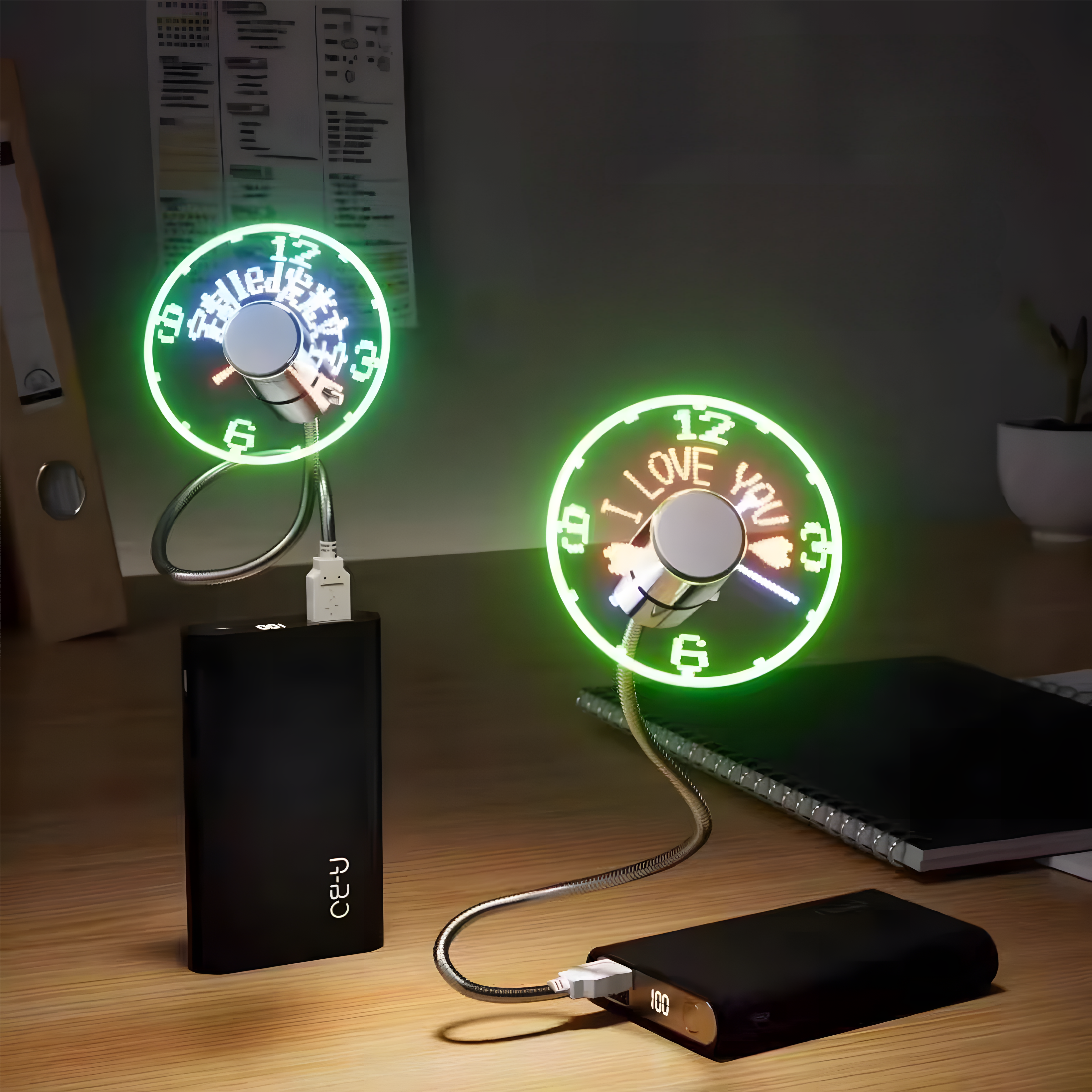 USB clock small fan LED